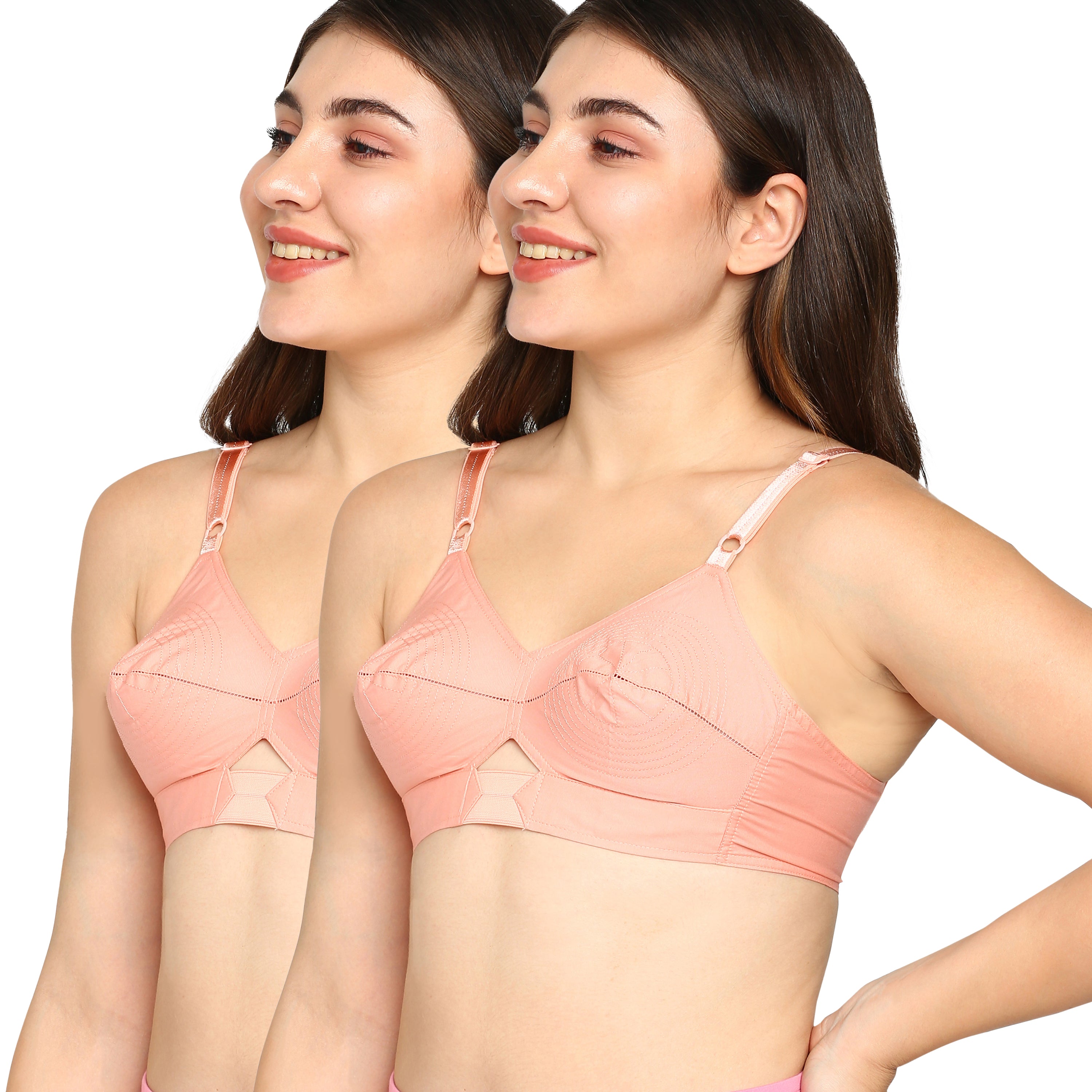 blossom-priyasajini C Cup round stitch - Pack of 2-peach1-Woven cotton-everyday bra