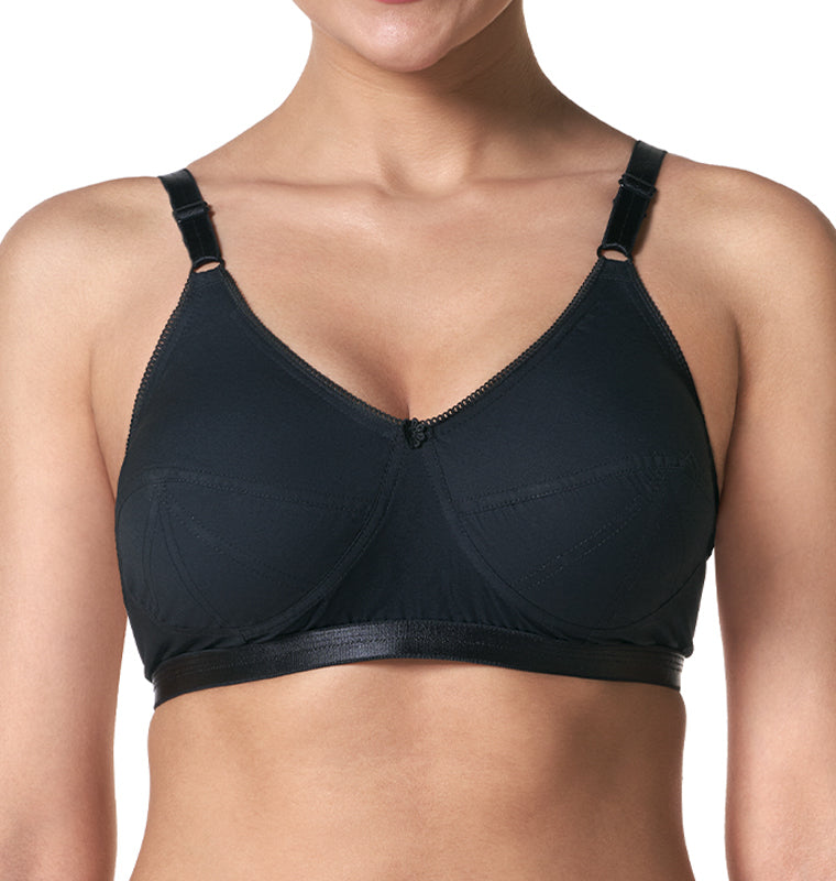 blossom-plus size bra-black1-Woven cotton-support bra