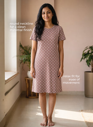 BL LW T 41 - Casual Above-Knee Length Round Neck Printed Cotton Spandex Dress