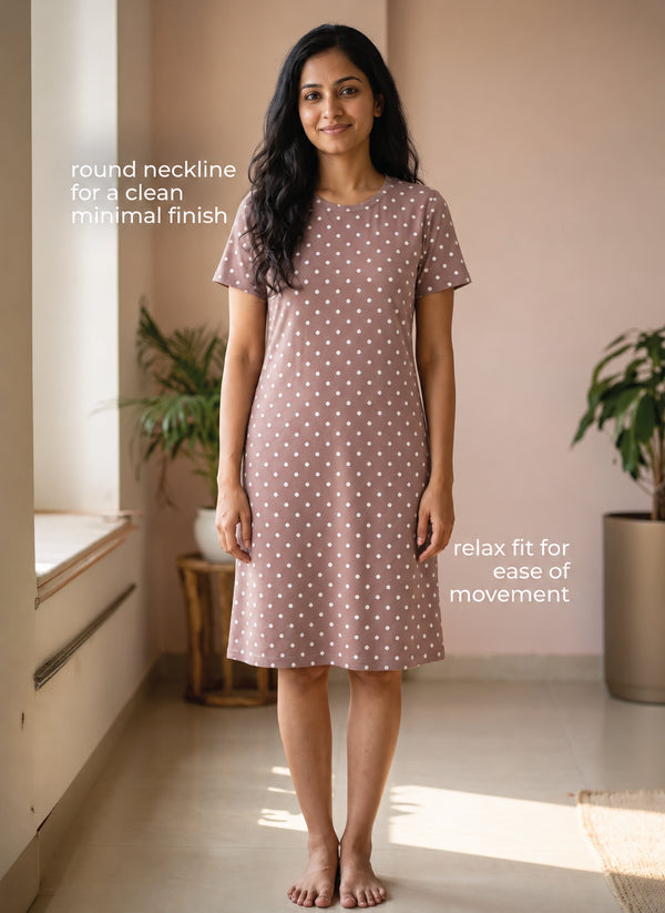 BL LW T 41 - Casual Above-Knee Length Round Neck Printed Cotton Spandex Dress