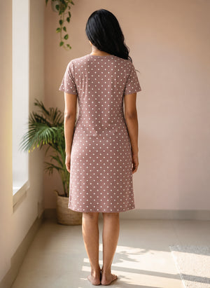 BL LW T 41 - Casual Above-Knee Length Round Neck Printed Cotton Spandex Dress