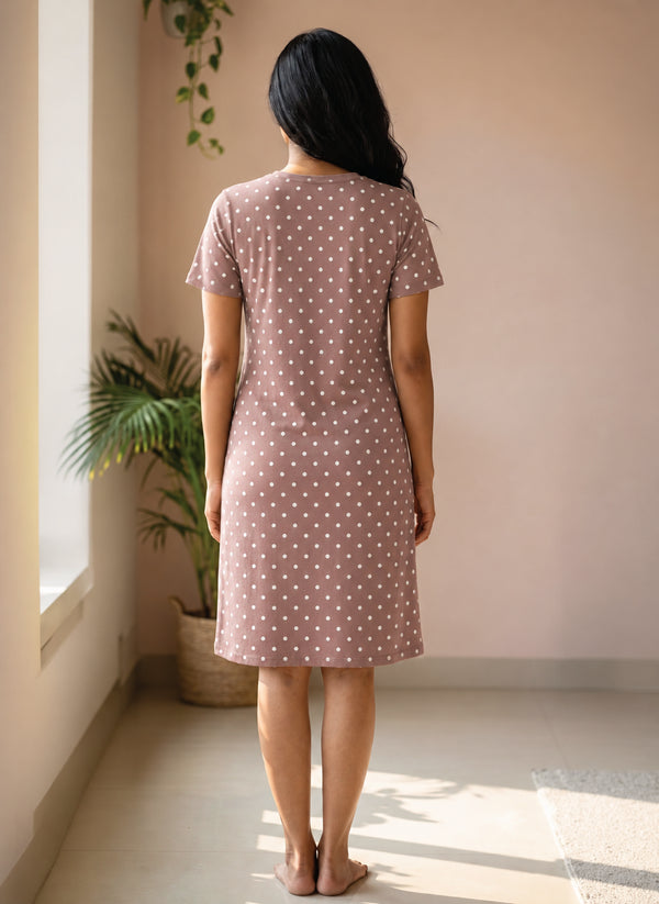 BL LW T 41 - Casual Above-Knee Length Round Neck Printed Cotton Spandex Dress