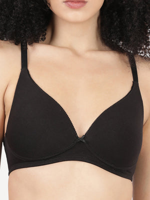 First Touch Pad - Lightly Padded Plunge Bra with Cotton Comfort,  & Delicate Lace Trim