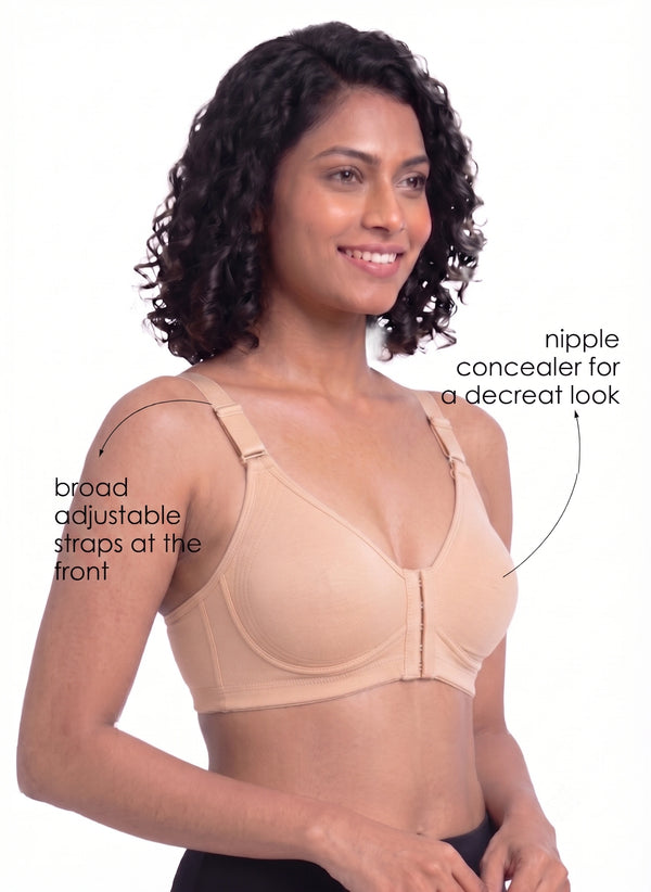 Ease Open Bra - Full Coverage Seamless Non-Padded with Nipple Concealer & Front Open Bra