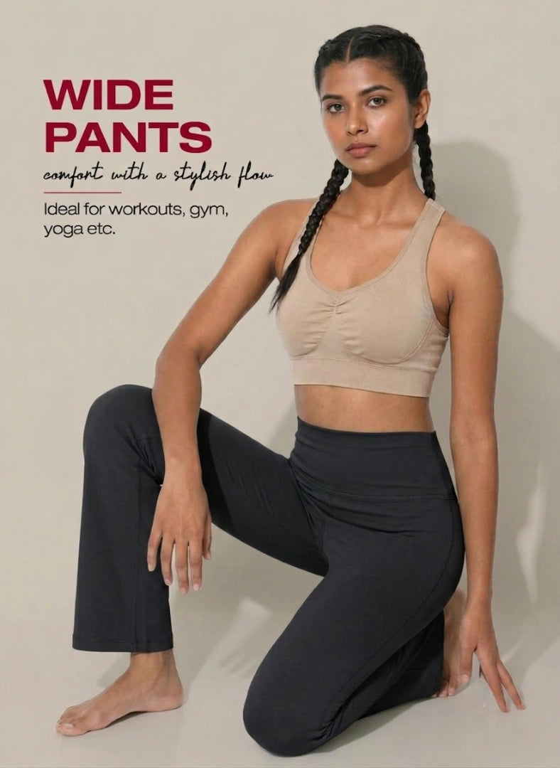 BL AL B 33 - High-Waist Wide Leg Athleisure Pants with 4-Way Stretch Fabric, Relaxed Fit, Broad Waistband, Breathable Comfort & Elegant Fluid Drape for Everyday Wear