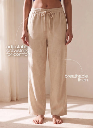 BUY BLOSSOM WIDE LEG LINEN PANTS BEIGE 2