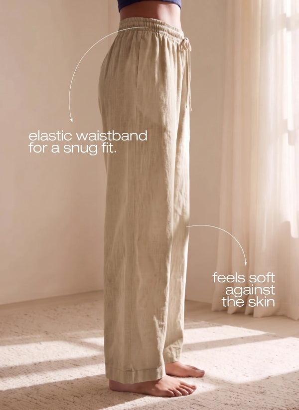 BUY BLOSSOM WIDE LEG LINEN PANTS BEIGE 3