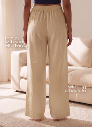 BUY BLOSSOM WIDE LEG LINEN PANTS BEIGE 4