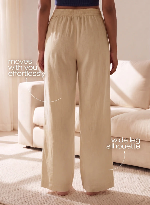 BUY BLOSSOM WIDE LEG LINEN PANTS BEIGE 4