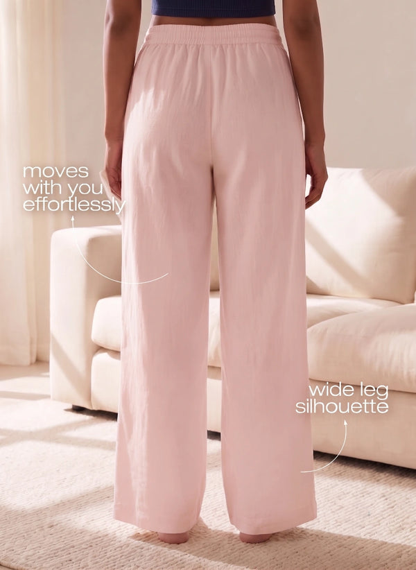 BUY BLOSSOM WIDE LEG LINEN PANTS PINK 4