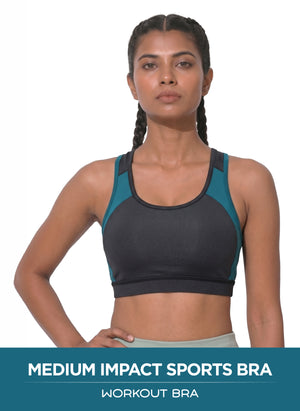 Workout Bra - Medium Impact Racerback Sports Bra With Removable Cups, Antimicrobial Fabric