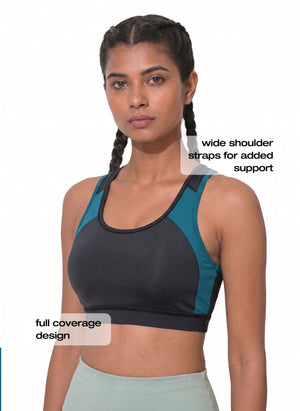 Workout Bra - Medium Impact Racerback Sports Bra With Removable Cups, Antimicrobial Fabric