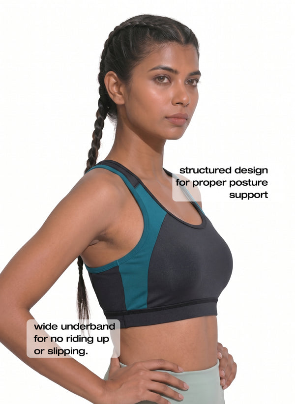 Workout Bra - Medium Impact Racerback Sports Bra With Removable Cups, Antimicrobial Fabric