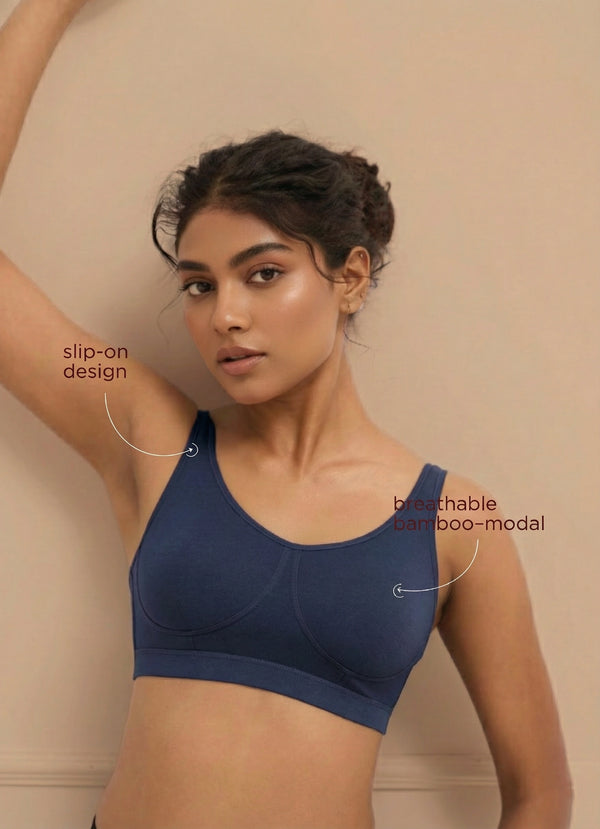 Homely Bra - Slip-On Bamboo–Modal Bra, Removable Pads, And Cushioned Straps For All-Day Comfort