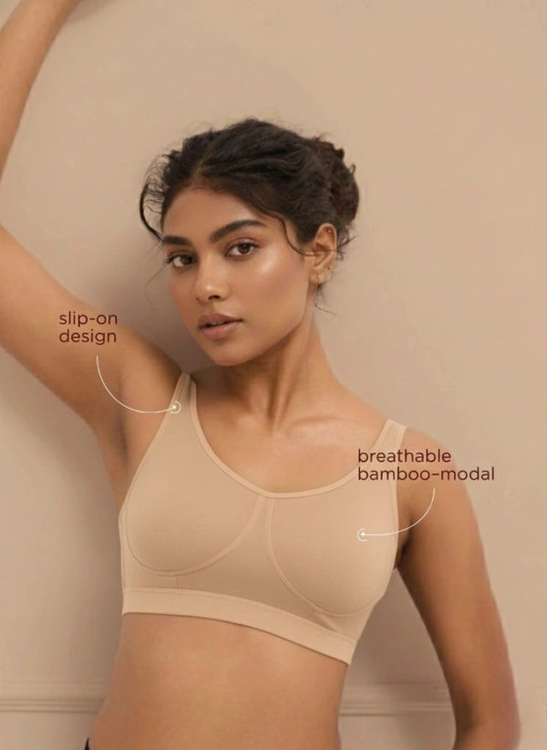 Homely Bra - Slip-On Bamboo–Modal Bra, Removable Pads, And Cushioned Straps For All-Day Comfort