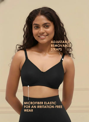 T-Shirt Bra - Non-Wired Non-Padded Full Coverage T-Shirt Bra with Removable & Transparent Straps