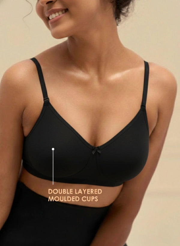 T-Shirt Bra - Non-Wired Non-Padded Full Coverage T-Shirt Bra with Removable & Transparent Straps