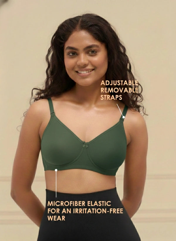 T-Shirt Bra - Non-Wired Non-Padded Full Coverage T-Shirt Bra with Removable & Transparent Straps