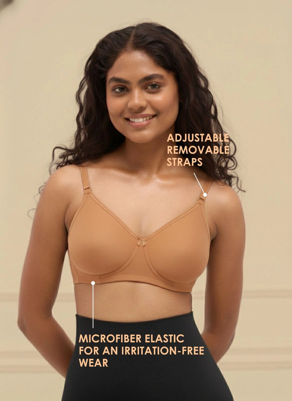 T-Shirt Bra - Non-Wired Non-Padded Full Coverage T-Shirt Bra with Removable & Transparent Straps