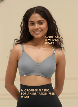 T-Shirt Bra - Non-Wired Non-Padded Full Coverage T-Shirt Bra with Removable & Transparent Straps
