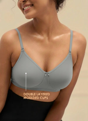 T-Shirt Bra - Non-Wired Non-Padded Full Coverage T-Shirt Bra with Removable & Transparent Straps