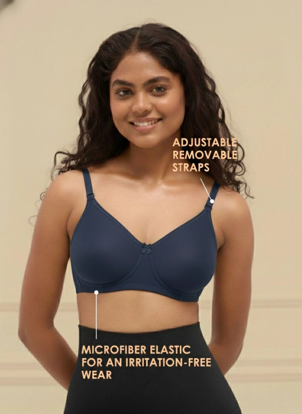 T-Shirt Bra - Non-Wired Non-Padded Full Coverage T-Shirt Bra with Removable & Transparent Straps