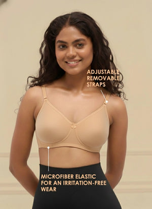 T-Shirt Bra - Non-Wired Non-Padded Full Coverage T-Shirt Bra with Removable & Transparent Straps