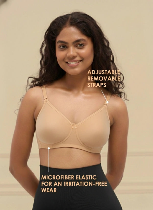 T-Shirt Bra - Non-Wired Non-Padded Full Coverage T-Shirt Bra with Removable & Transparent Straps