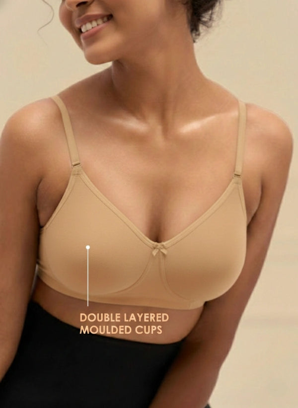 T-Shirt Bra - Non-Wired Non-Padded Full Coverage T-Shirt Bra with Removable & Transparent Straps