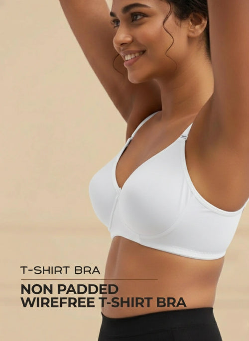 T-Shirt Bra - Non-Wired Non-Padded Full Coverage T-Shirt Bra with Removable & Transparent Straps