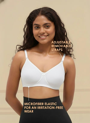 T-Shirt Bra - Non-Wired Non-Padded Full Coverage T-Shirt Bra with Removable & Transparent Straps