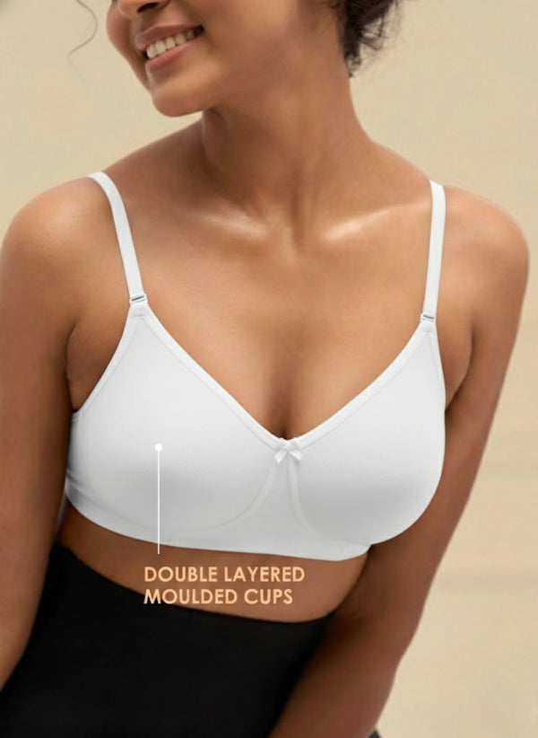 T-Shirt Bra - Non-Wired Non-Padded Full Coverage T-Shirt Bra with Removable & Transparent Straps