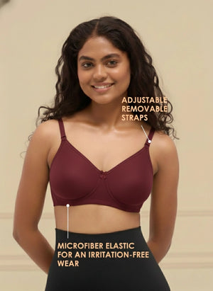 T-Shirt Bra - Non-Wired Non-Padded Full Coverage T-Shirt Bra with Removable & Transparent Straps