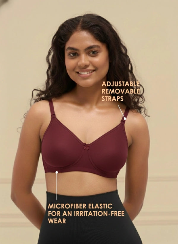 T-Shirt Bra - Non-Wired Non-Padded Full Coverage T-Shirt Bra with Removable & Transparent Straps