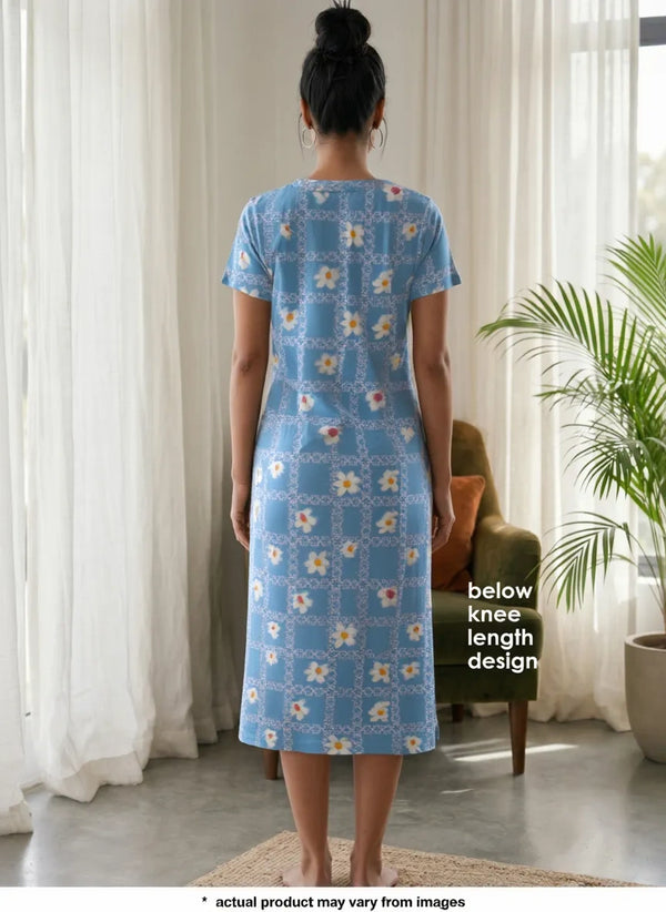Buy_Blossom_Casual_Below-Knee_Length_Round_Neck_Printed_Cotton_Spandex_Dress_Blue