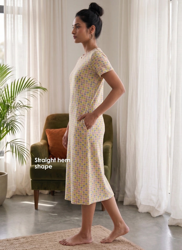 Buy_Blossom_Casual_Below-Knee_Length_Round_Neck_Printed_Cotton_Spandex_Dress_Yellow