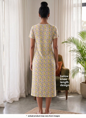 Buy_Blossom_Casual_Below-Knee_Length_Round_Neck_Printed_Cotton_Spandex_Dress_Yellow
