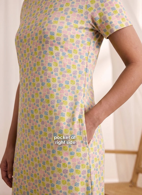 Buy_Blossom_Casual_Below-Knee_Length_Round_Neck_Printed_Cotton_Spandex_Dress_Yellow