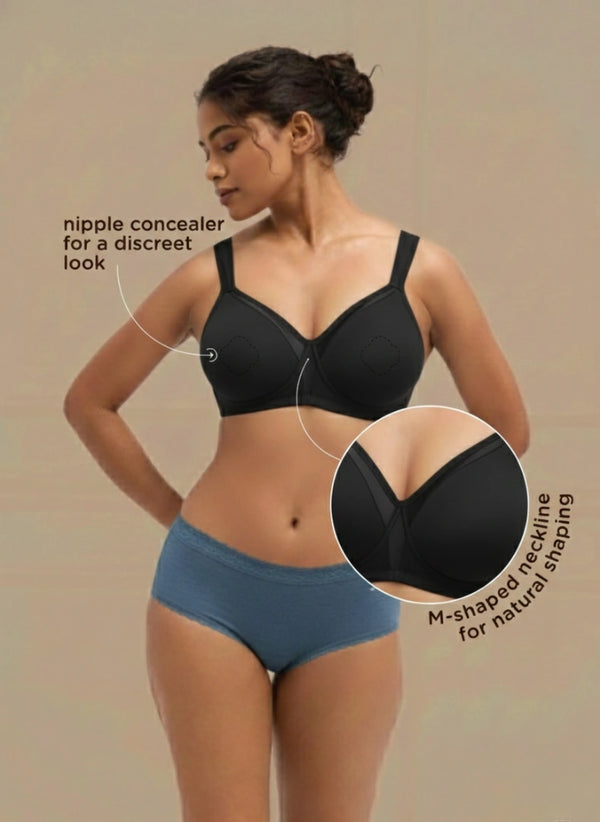 Cover And Hold-Wire-Free Non-Padded Support Bra with Side Sling,Cushioned Straps & Nipple Concealer