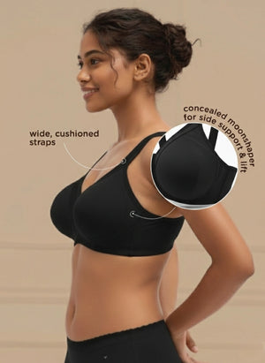 Cover And Hold-Wire-Free Non-Padded Support Bra with Side Sling,Cushioned Straps & Nipple Concealer