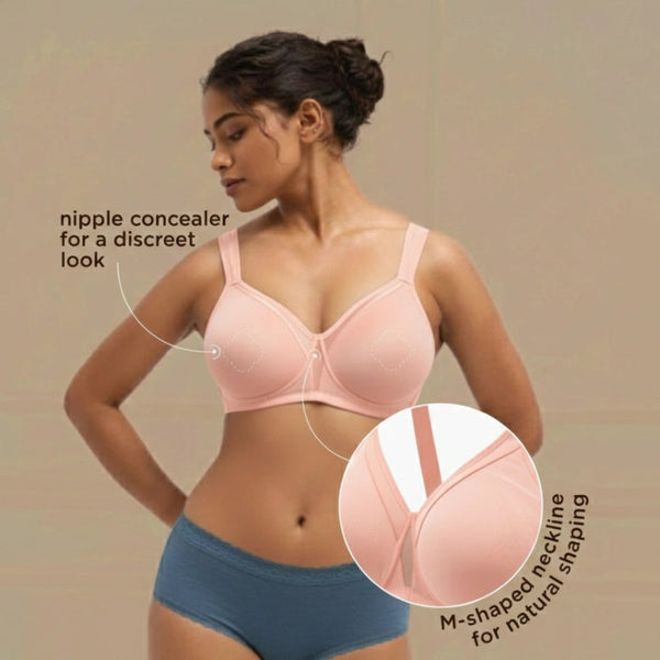 Cover And Hold-Wire-Free Non-Padded Support Bra with Side Sling,Cushioned Straps & Nipple Concealer