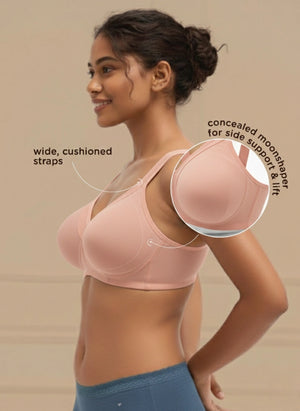 Cover And Hold-Wire-Free Non-Padded Support Bra with Side Sling,Cushioned Straps & Nipple Concealer