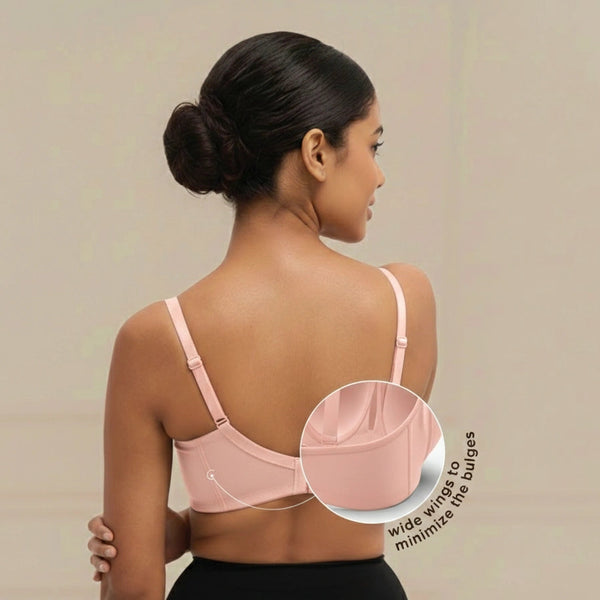 Cover And Hold-Wire-Free Non-Padded Support Bra with Side Sling,Cushioned Straps & Nipple Concealer