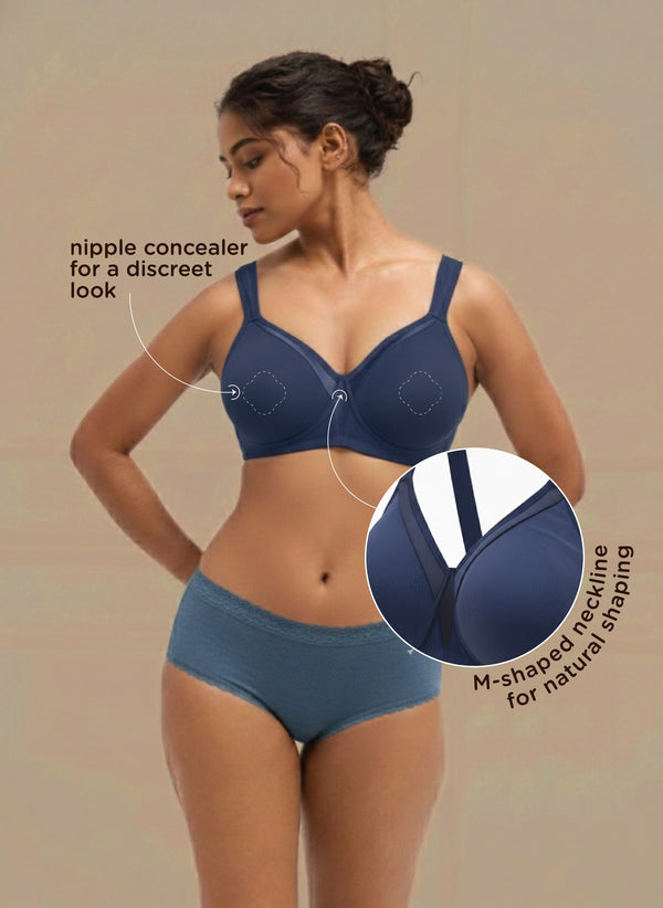 Cover And Hold-Wire-Free Non-Padded Support Bra with Side Sling,Cushioned Straps & Nipple Concealer