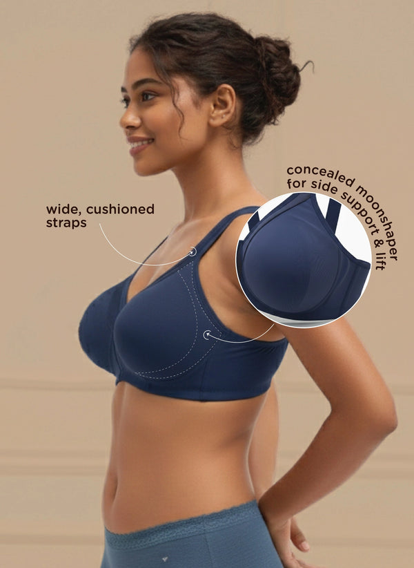 Cover And Hold-Wire-Free Non-Padded Support Bra with Side Sling,Cushioned Straps & Nipple Concealer