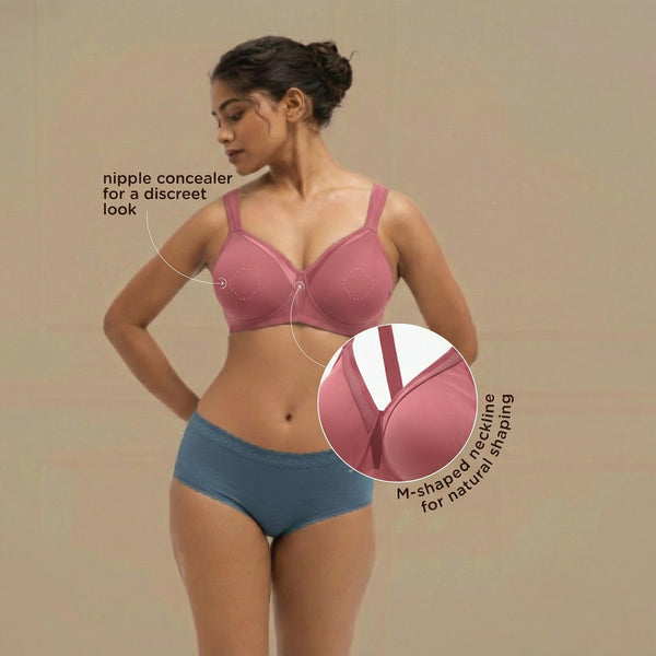 Cover And Hold-Wire-Free Non-Padded Support Bra with Side Sling,Cushioned Straps & Nipple Concealer