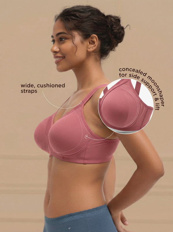 Cover And Hold-Wire-Free Non-Padded Support Bra with Side Sling,Cushioned Straps & Nipple Concealer