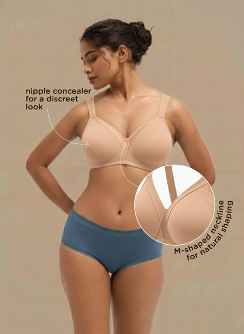 Cover And Hold-Wire-Free Non-Padded Support Bra with Side Sling,Cushioned Straps & Nipple Concealer