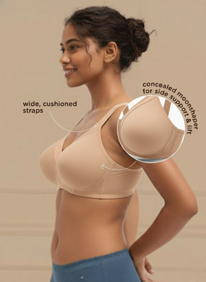 Cover And Hold-Wire-Free Non-Padded Support Bra with Side Sling,Cushioned Straps & Nipple Concealer
