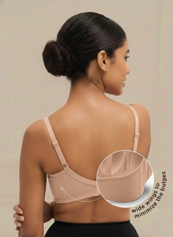 Cover And Hold-Wire-Free Non-Padded Support Bra with Side Sling,Cushioned Straps & Nipple Concealer